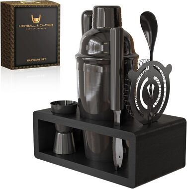 Набір бармена Highball & Chaser Elite з бамбуковим підставкою: шейкер, інструменти, Gunmetal
