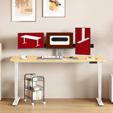 SANODESK електричний стіл для роботи стоячи та сидячи 180x80 см, 2 мотори, пам'ять висоти, білий+клен
