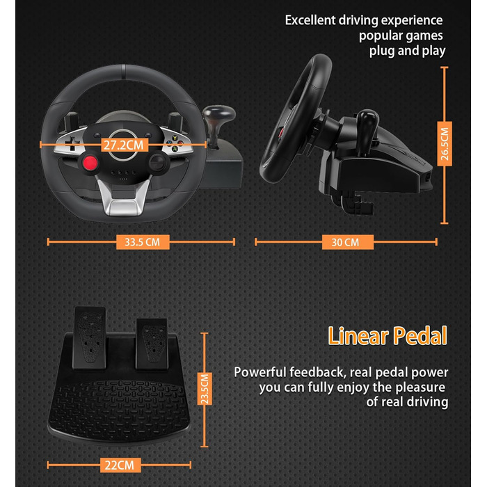 Ігровий кермо VooFun Racing Wheel для PC/PS4/Switch/PS3/Xbox One/Xbox 360 з педалями, 270°, чорний