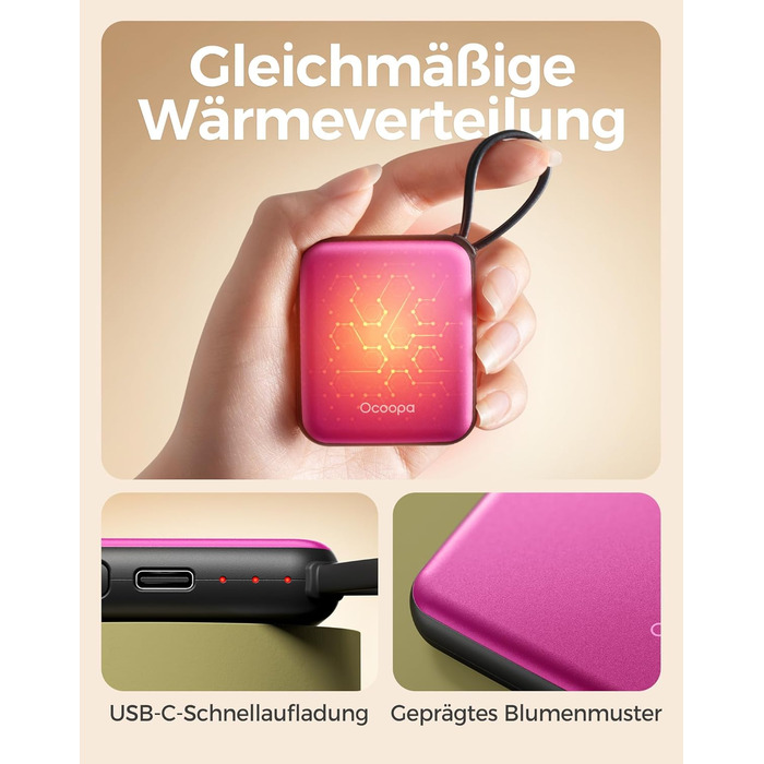 Електричні грілки для рук Ocoopa 2 шт., USB, 4000mAh, 3 режими нагріву, до 52°C, для зими, спорту та подорожей, Ocoopa x UT5 Nano Wiesengeflüster (Квіткова серія)