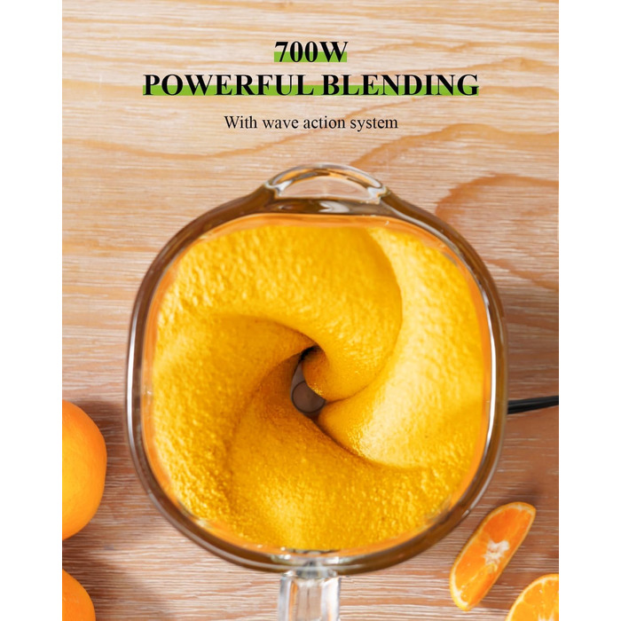 Шардор Стаціонарний міксер, блендер для смузі з 6 лезами з нержавіючої сталі, 2 швидкості та функція P-Turbo, 700 Вт, 1,25 л скляний глечик