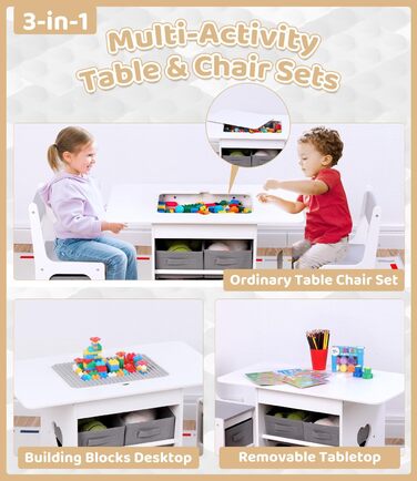 Дитячий стіл зі стільцями, ігровий стіл для дітей з місцем для зберігання. Набір меблів для дитячої кімнати (Сірий)