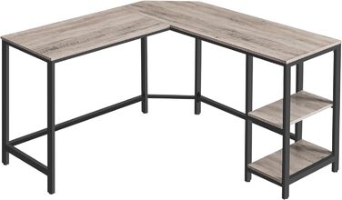 Письмовий стіл, L-подібний комп'ютерний стіл, 138 x 138 x 76 см, кутовий стіл з 2 полицями, компактний офісний стіл, ігровий, домашній офіс, легка збірка, вінтажний коричнево-чорний LWD72 шт. (сірий чорний)