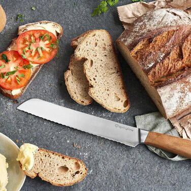 Набір ножів SpringLane 6 шт. з керамічним блоком та дерев'яним вставкою з акації, з лезами з німецької сталі та ручками з акації, білий