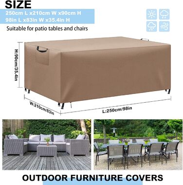 Водонепроникний чохол для садово-патіо меблів, захист від вітру та УФ-променів, міцний, 420D Oxford, 180x120x74 (Хакі, 250x210x90см)