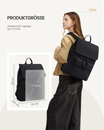 LOVEVOOK Рюкзак для жінок, 15.6 дюймів, рюкзак для школи, підлітки, водонепроникний, дівчатка, легкий, з відділенням для ноутбука, для подорожей, роботи, університету, повсякденного використання (17.3 дюйма, Чорний)