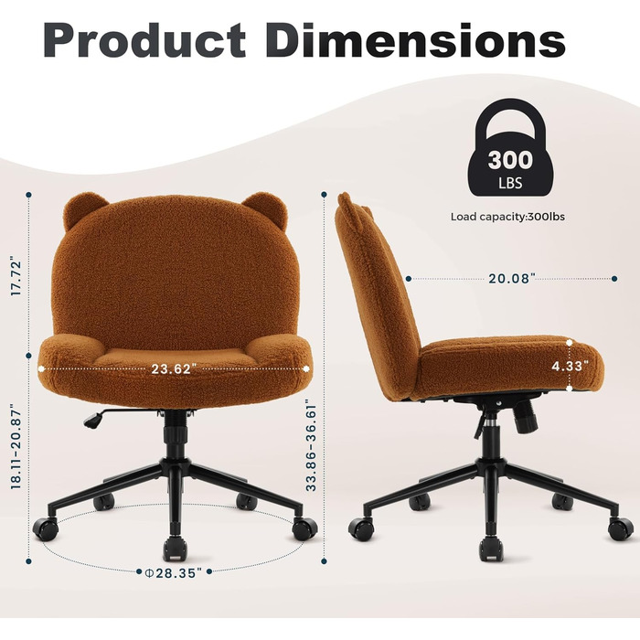 Офісний стілець IWMH без підлокітників, регульована висота, поворотний, на колесах, з тканинним сидінням, ергономічний, крісло для читання з широким сидінням для посадки в положенні