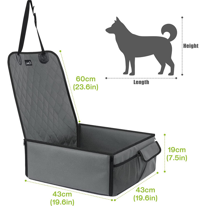 Міцне автомобільне сидіння для собак pecute, складне автомобільне сидіння для собак малого та середнього розміру, водонепроникне автомобільне сидіння для собак для заднього та переднього сидінь 60 * 43 * 19 см (чорний) сірий