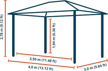 Гарний павільйон для саду Toolport 3x4 м з металевим дахом Hardtop, сірий, 4 бічні панелі, стійкий до погодних умов