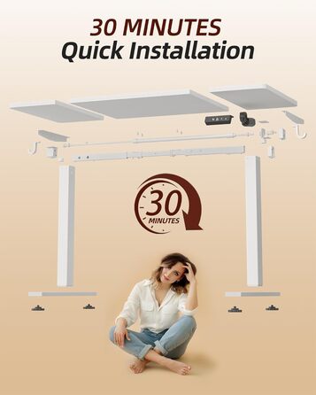 Електричний регульований стіл BEXEVUE 120x60 см, білий. Стіл для роботи, стоячи/сидячи з 2 функціями пам'яті. Комп'ютерний стіл