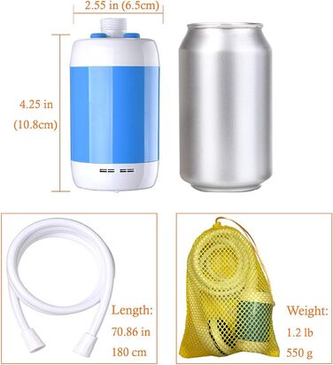 Електричний душ для кемпінгу Iron Hammer портативний, акумуляторний (4800 mAh), регульована швидкість, для авто, тварин (синій)