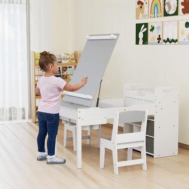 Дитячий стіл COSTWAY 3 в 1 з 2 стільцями, мольберт, органайзер, сірий (120x60x60 см)