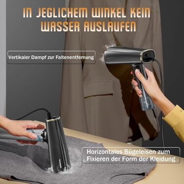 Відпарювач для одягу Raelunyi 1300W, портативний, чорний - для дому, подорожей та офісу