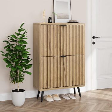 Шкаф для взуття Smuxee з 2 відкидними полицями, 60 см. Сірий шаф для взуття з рельєфним дизайном, незалежний органайзер для взуття для передпокою, коридору, вітальні або гардеробу.