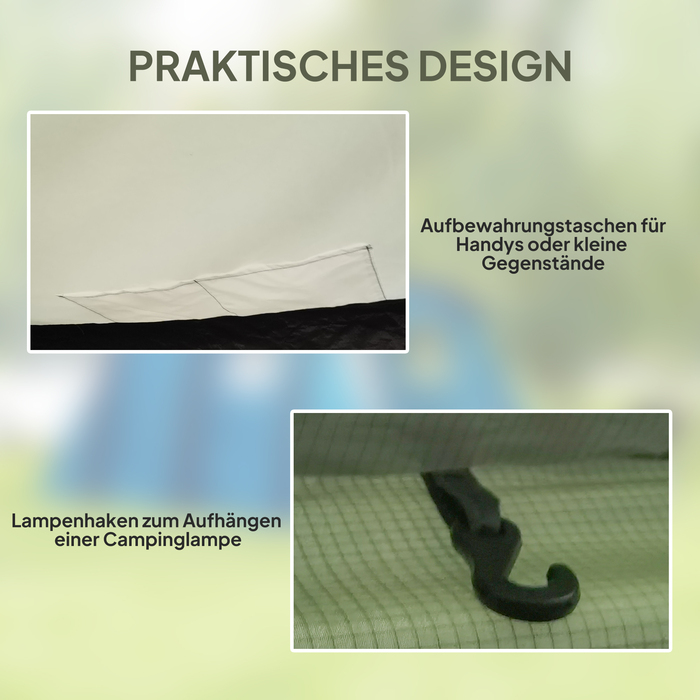 Надувний туристичний намет 3-6 осіб, Outdoor тунельний намет з боковими вікнами та дверцятами, повітряні опори, розмір 4,4 x 2,8 x 1,95 м, зелений