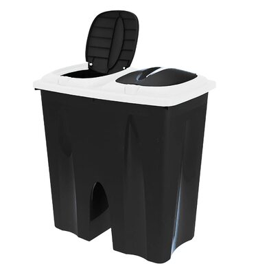 Відро для сміття Spetebo Duo прямокутної форми об'ємом 50 літрів-2 x 25 л-подвійне чорне відро для сміття з відкидною кришкою-сміттєпровід з кришкою