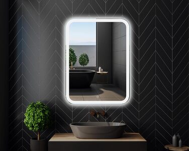 Дзеркало для ванної кімнати Home Glow 50x70 см з LED підсвічуванням, сенсорним вимикачем та округлими кутами