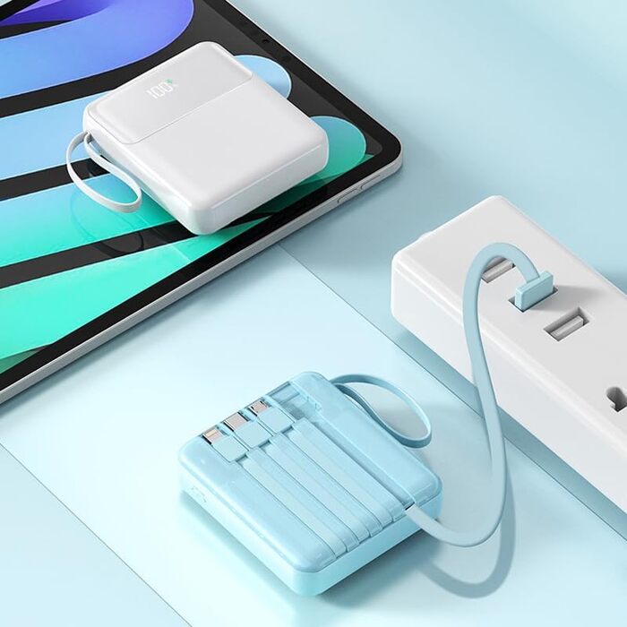 З кабелем, швидка зарядка 22.5 Вт, 10000mAh, компактний, USB-C, LED дисплей, для iPhone, Huawei, Samsung