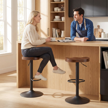 Набір барних стільців на 2 шт., регульовані по висоті обертові стільці з сідлом з клену в темно-коричневому кольорі