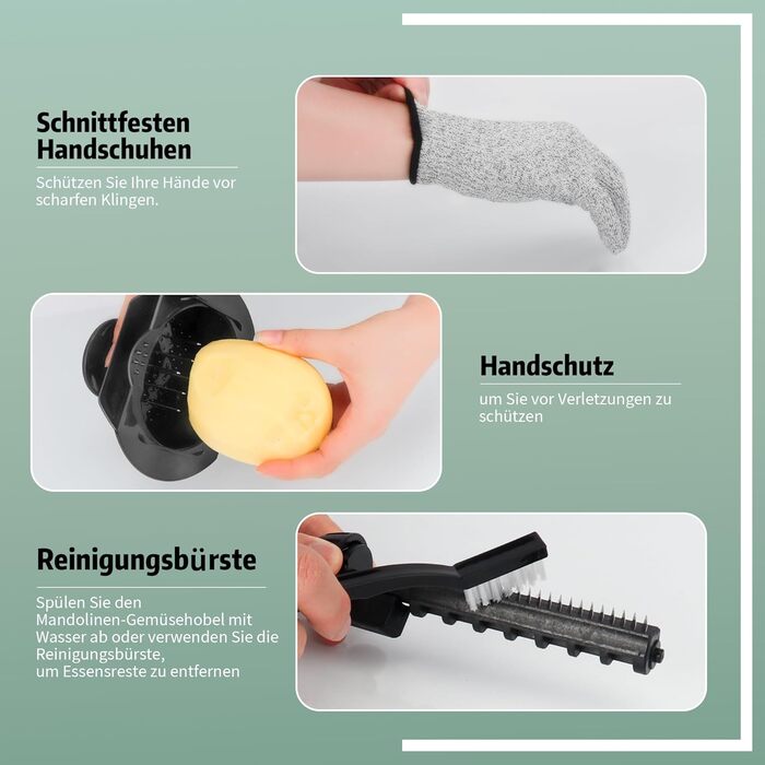 Мандоліновий ніж, 7-в-1, набір для нарізки овочів: овочерізка, тертка для картоплі, цибулі, огірків, капусти, рукавички та щітка для чищення