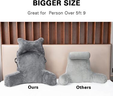 Велике крісло-мішок для читання, 78.7 см, з підголовником та підлокітниками, сіре, для читання та відпочинку