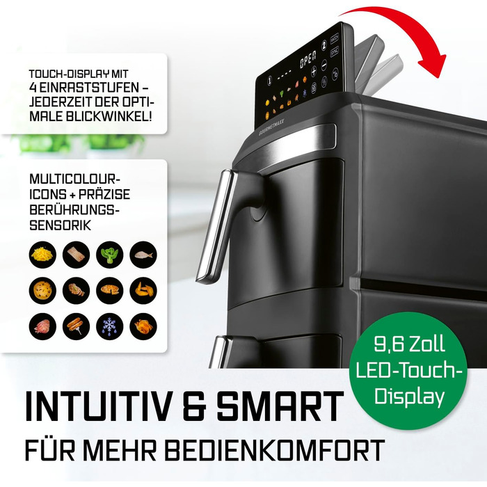 Фритюрниця повітряна GOURMETmaxx з двома камерами | 12 літрів | Airfryer з сенсорним дисплеєм