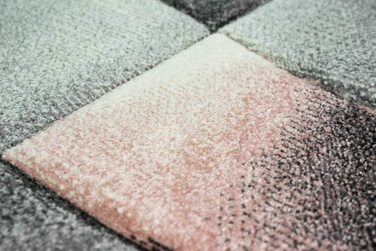Килим-дизайнерський килим мрії, Сучасний килим, килим для вітальні, килим з коротким ворсом, з контурним вирізом, розмір в клітку (200 см, квадратний, рожевий, сірий)