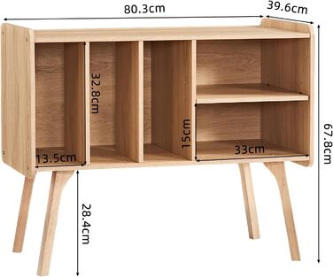 Сумка-органайзер для вінілових платівок LELELINKY: стійка з 4 полицями, вміщує до 220 платівок, з міцними дерев'яними ніжками, стиль Mid-Century, білий колір, для зберігання вінілу