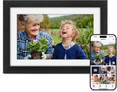 Цифровий фоторамка Eptusmey 10.1 дюйма з Wi-Fi, корпус з дуба, 32GB, IPS Touchscreen, підтримка Uhale APP, для подарунків, білий дуб