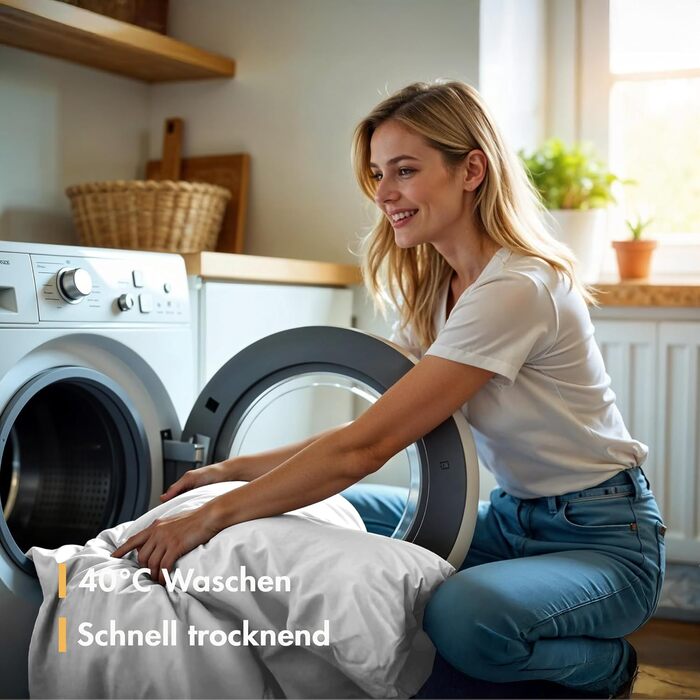 Світло-блакитна постільна ковдра Sleeptime з 100% бавовни, 200x200 см, комплект з 2 наволочками 80x80 см (135x200 см, 4 шт., білий) - м'яка, без прасування, на блискавці