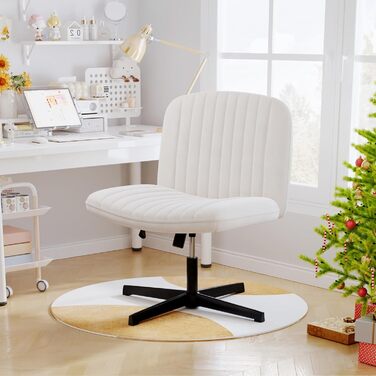 Офісне крісло Naspauluro без підлокітників, з тканинним покриттям, для роботи та відпочинку, з регулюванням висоти та функцією гойдання, поворотне на 360°, кремового кольору, без коліс