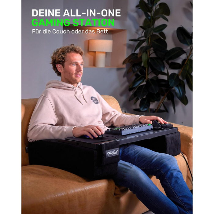 Couchmaster CYCON³ Black HORIZONLIGHT – стіл для ноутбука для геймінгу, чорний, з USB-хабом