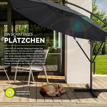 Садова парасолька tillvex Alu 300 см з кобулкою, стійкою та чохлом, антрацит — водонепроникна парасолька-ампел з захистом від UV та вітру, поворотна на 360°