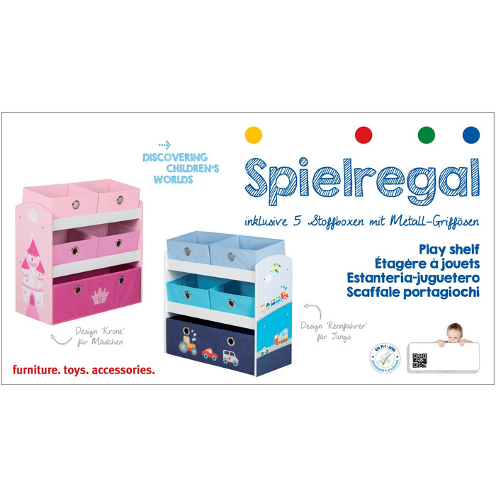 Полиця для іграшок Roba - Мотив замку принцес - Ігрова полиця для дитячої кімнати з 5 тканинними коробками - Полиця для зберігання для дівчаток і хлопчиків - рожева / рожева, ука (1 упаковка) (Racer)