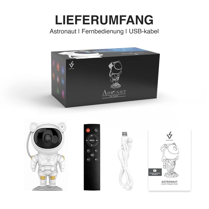 Проектор зоряного неба LED, галактичне світло з пультом та таймером, проєктор зірок для дітей та дорослих, білий, 228x120mm