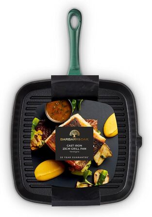Сковорода-гриль Barbary & Oak BO800256GRN з емальованим покриттям, 23 см, зелений