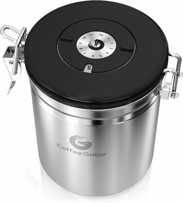 Набір кавових контейнерів Coffee Gator з нержавіючої сталі (2 шт.) – зберігає каву свіжою довше. З датою розкриття, CO2-вентилем та мірною ложкою.