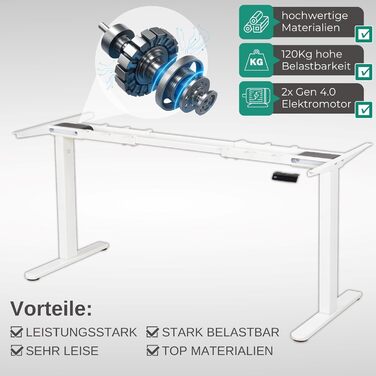 Електричний регульований стіл Albatros Lift S5: металеве шасі, ніжки, підставка | До 120 кг | Для широких стільниць 2м | Білий