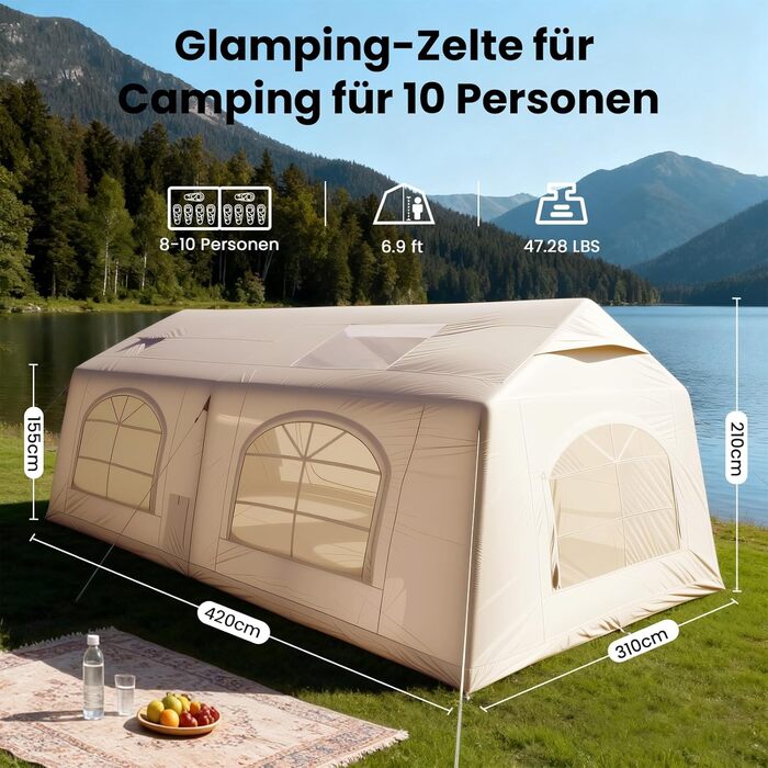 Надувний намет для кемпінгу Oxford 10 осіб - Водонепроникний, Air Glamping намет для відпочинку на природі