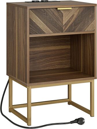 Приліжкові столики з відкритим відсіком, журнальний столик для спальні та вітальні (горіх) (30 x 40 x 60 см з розеткою, горіх)