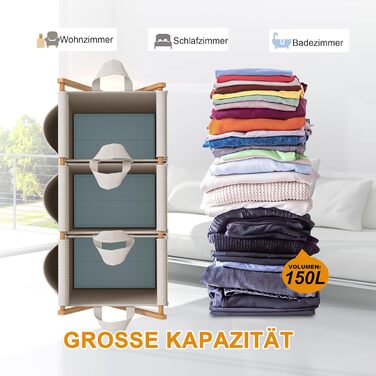 Кошик для білизни AdelDream з 3 відділеннями, 150л, бамбук, сірий