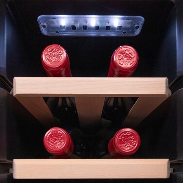 Винний шкаф Cecotec Bolero Grandsommelier 830 Coolcrystal: охолодження, терморегуляція 8-18°C, сенсорне управління, LED, для 12 пляшок (Inox + Holz)