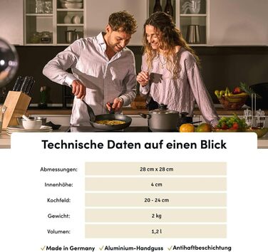 Сковорода Hoffmann для індукційних плит з кришкою 28 x 28 см, Made in Germany, для духовки до 250°C, антипригарне покриття, не деформується, площа приготування 23 x 23 см