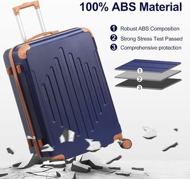 Набір валіз LEADZM 3 шт. з захистом кутів, жорсткий корпус ABS, телескопічна ручка, ручна поклажа (темно-синій/коричневий)