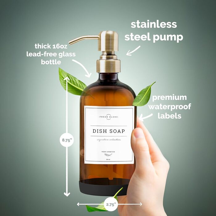 Набір дозаторів для мила 2 шт. з нержавіючою помпою, скляні, 475 мл (набір для кухні та ванної кімнати)