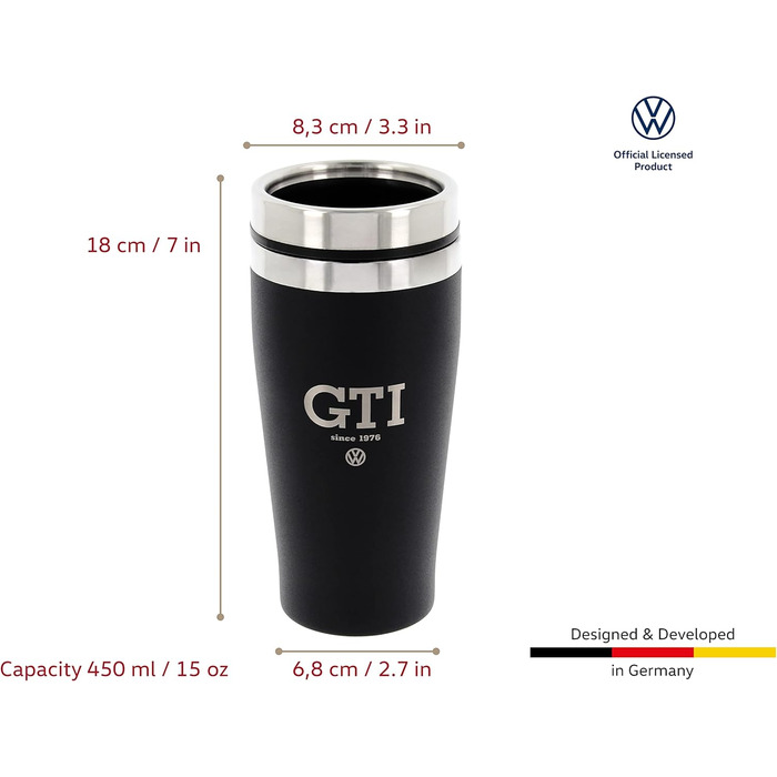 Термокружка Volkswagen GTI з нержавіючої сталі, 450 мл, чорна (BRISA Collection)
