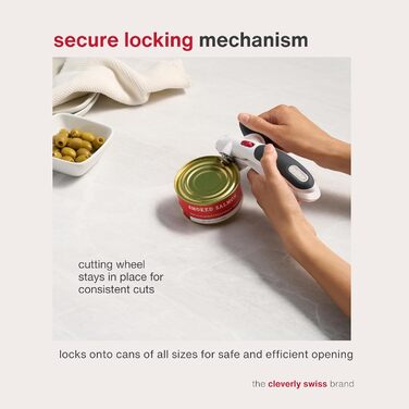 Відкривачка для банок Zyliss Lock N' Lift з підйомником кришки та магнітом, біла