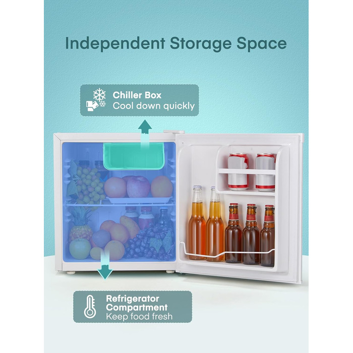 Міні-холодильник FOHERE 46L з відділенням для льоду | Компактний холодильник з регулюванням температури, енергозберігаючий, тихий | Ідеальний для офісу, кемпінгу та геймінгу | Змінний бік відкривання дверцят | Білий