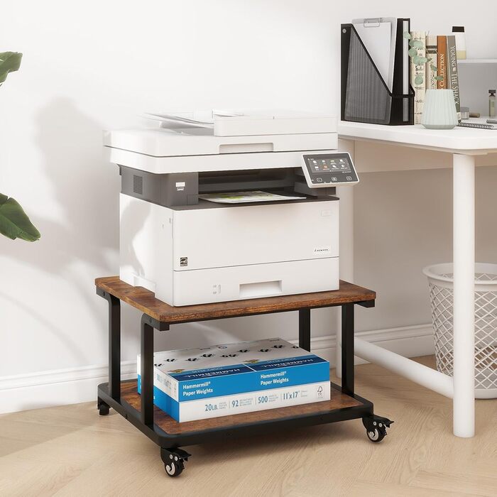 Стіл для принтера PUNCIA з 2 рівнями, мобільний, 60 x 50 см, дерево & метал