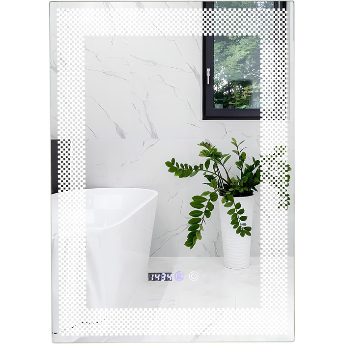 Дзеркало GOPLUS з підсвічуванням для ванної кімнати та вітальні, 3 кольори світла, антизапітніння, годинник, температура, функція пам'яті, модель 4